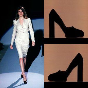 Gucci by Tom Ford 1998 F/W Runway Leather Pumps Dark Grey Size 6.5 Vintage